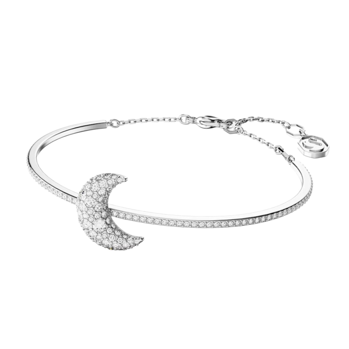 Swarovski Luna Moon Bangle, White and Rhodium Plated