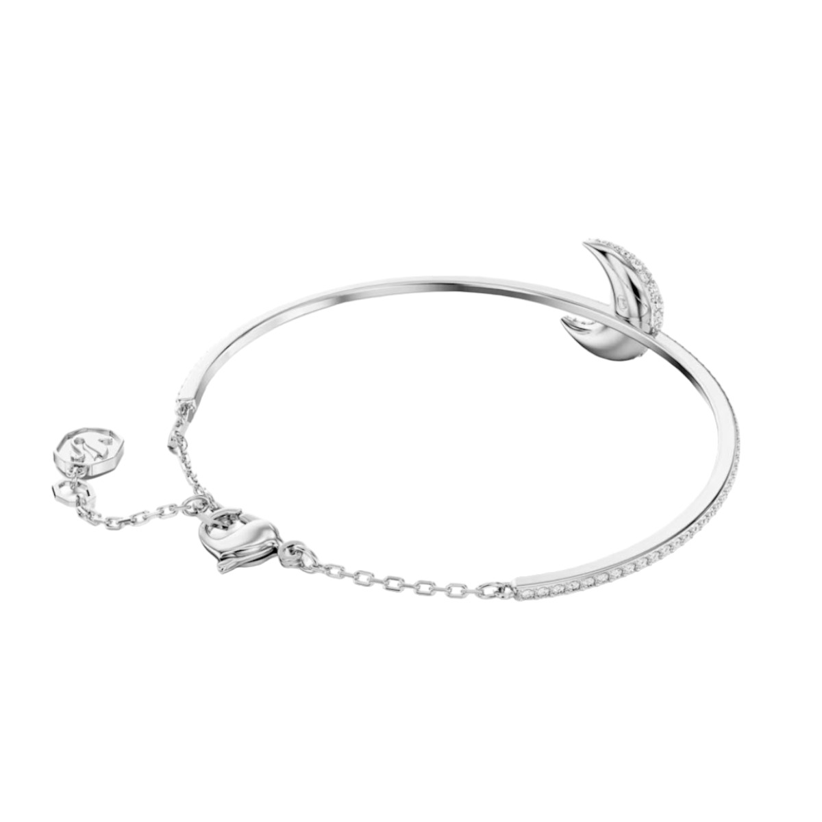 Swarovski Luna Moon Bangle, White and Rhodium Plated