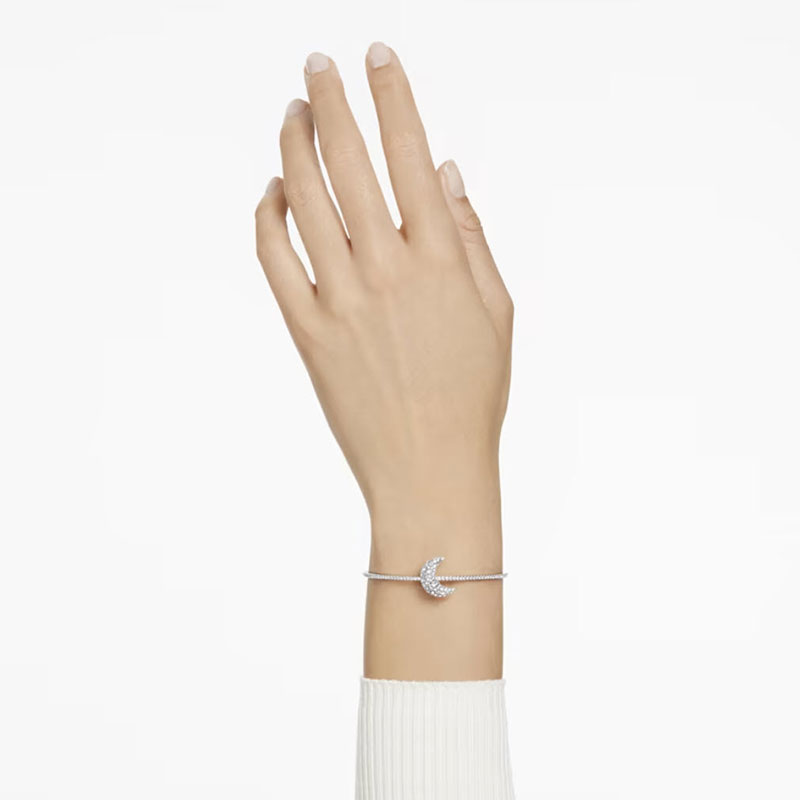 Swarovski Luna Moon Bangle, White and Rhodium Plated
