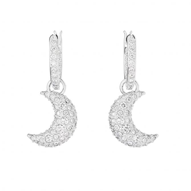 Swarovski Luna Moon Drop Earrings, White and Rhodium plated