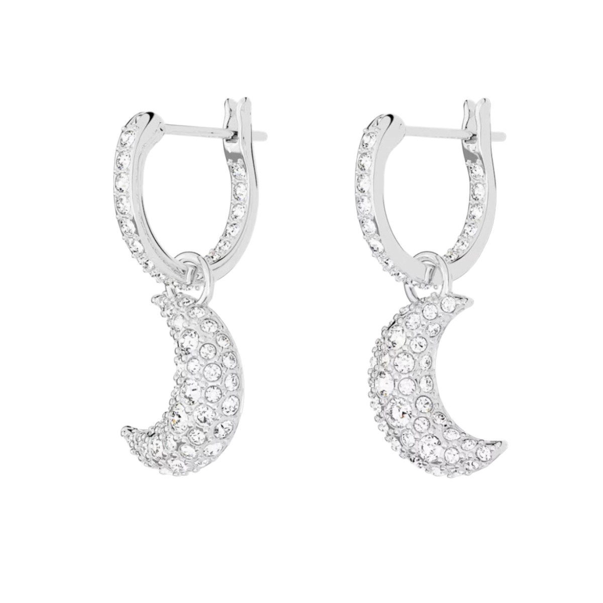 Swarovski Luna Moon Drop Earrings, White and Rhodium plated