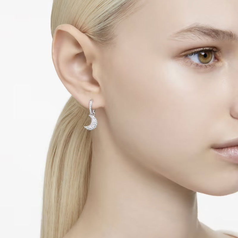 Swarovski Luna Moon Drop Earrings, White and Rhodium plated