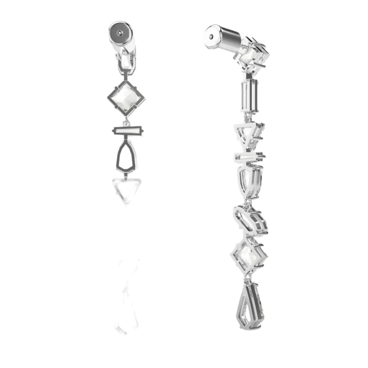 Swarovski Mesmera Asymmetrical Mixed Cuts Long Drop Earrings, White and Rhodium Plated