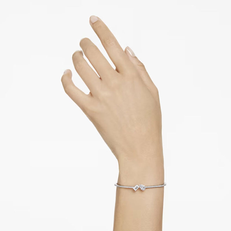 Swarovski Mesmera Mixed Cuts Bangle, White and Rhodium Plated