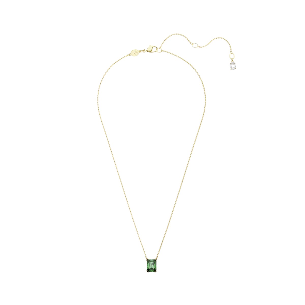 Swarovski Matrix Rectangular Cut Pendant Necklace, Green and Gold Tone Plated