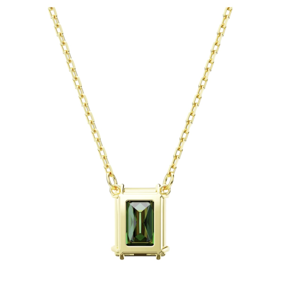 Swarovski Matrix Rectangular Cut Pendant Necklace, Green and Gold Tone Plated