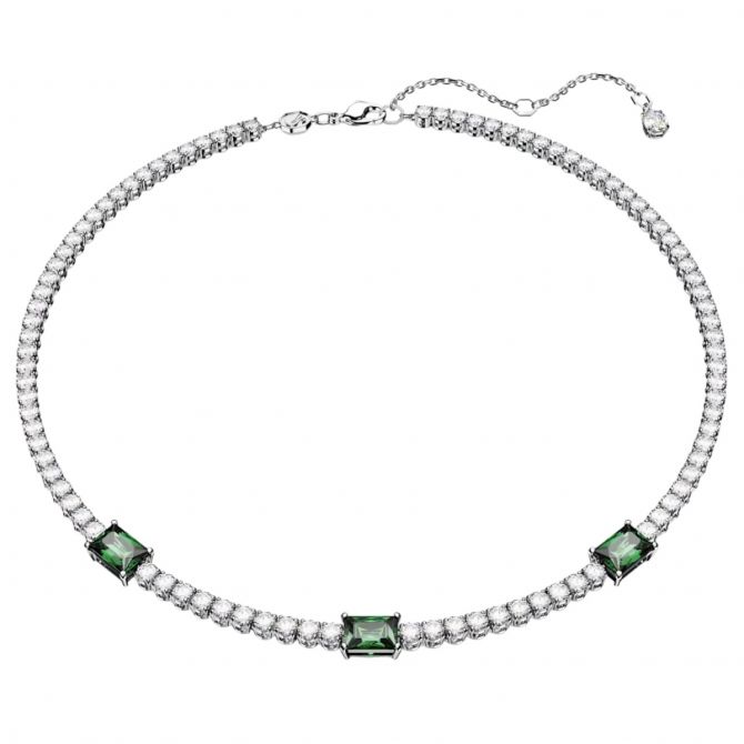 Swarovski Matrix Mixed Cuts Tennis Necklace, Green and Rhodium Plated