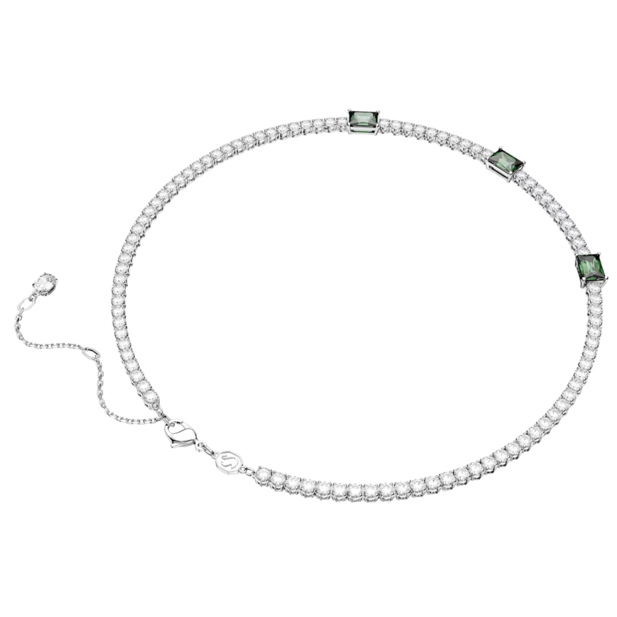Swarovski Matrix Mixed Cuts Tennis Necklace, Green and Rhodium Plated