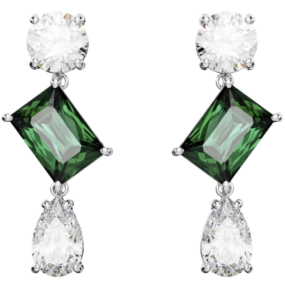 Swarovski Mesmera Mixed Cuts Drop Earrings, Green and Rhodium Plated