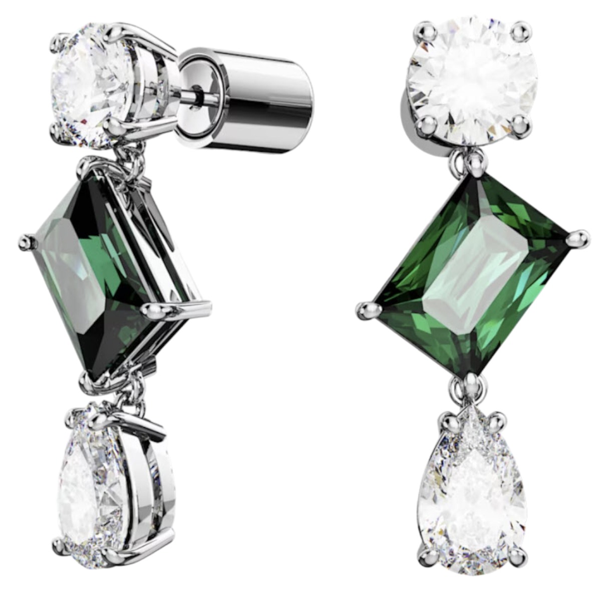 Swarovski Mesmera Mixed Cuts Drop Earrings, Green and Rhodium Plated