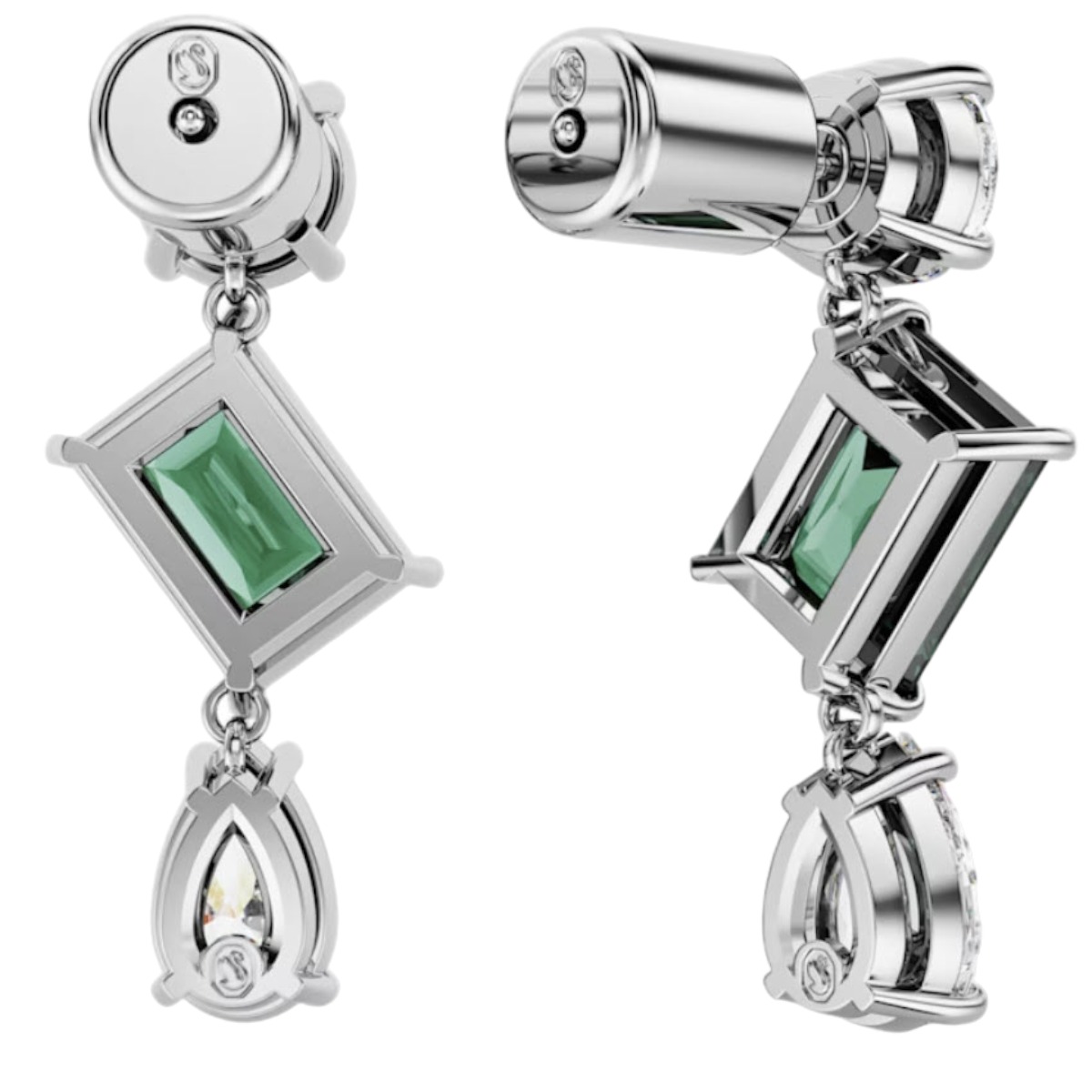 Swarovski Mesmera Mixed Cuts Drop Earrings, Green and Rhodium Plated