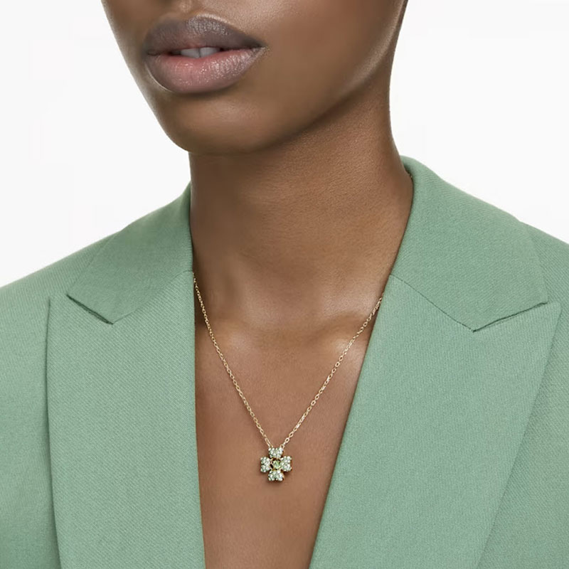 Swarovski Idyllia Clover Pendant, Green and Gold Tone Plated