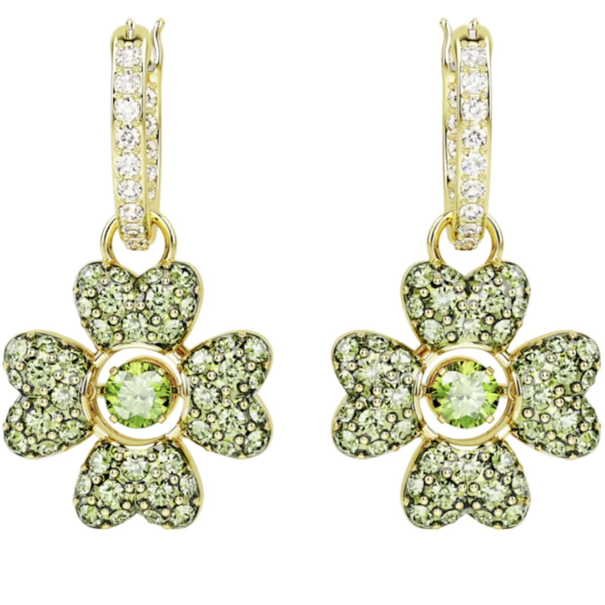 Swarovski Idyllia Clover Drop Earrings, Green and Gold Tone