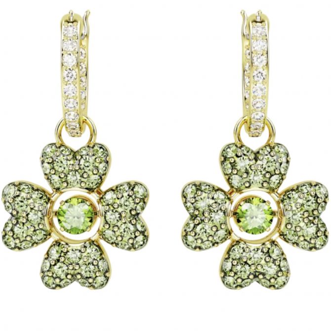Swarovski Idyllia Clover Drop Earrings, Green and Gold Tone Plated