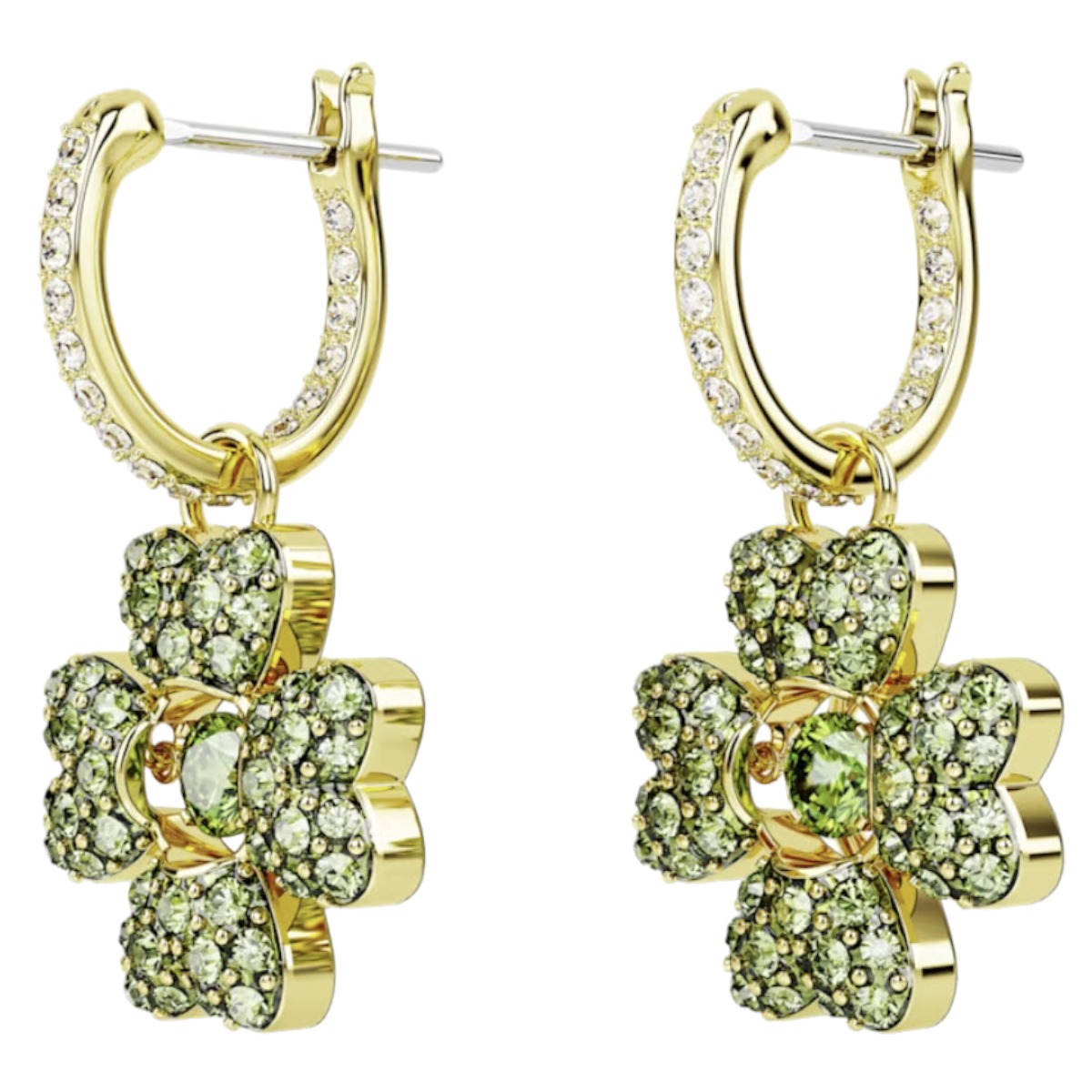 Swarovski Idyllia Clover Drop Earrings, Green and Gold Tone Plated