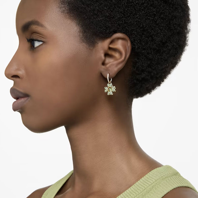 Swarovski Idyllia Clover Drop Earrings, Green and Gold Tone Plated