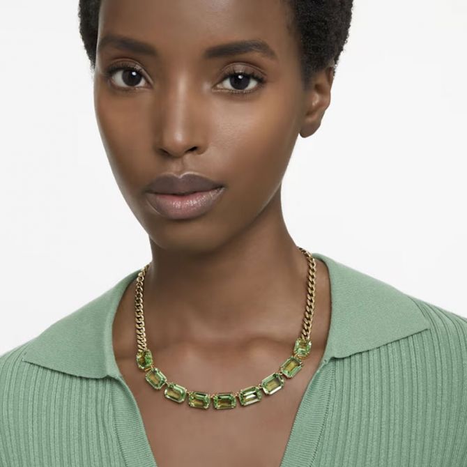 Swarovski Millenia Octagon Cut Necklace, Green and Gold Tone