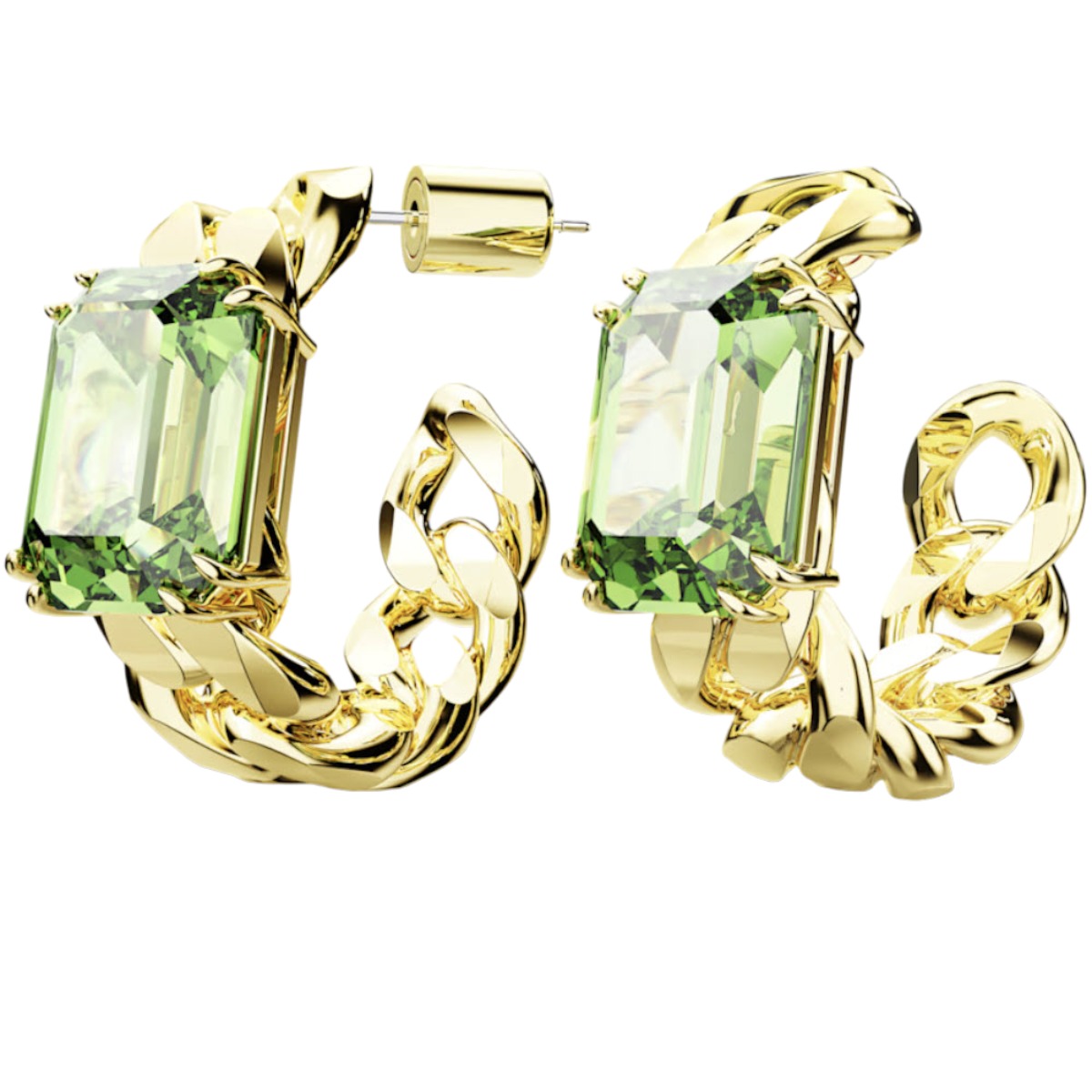Swarovski Millenia Octagon Cut Hoop Earrings, Green and Gold Tone Plated