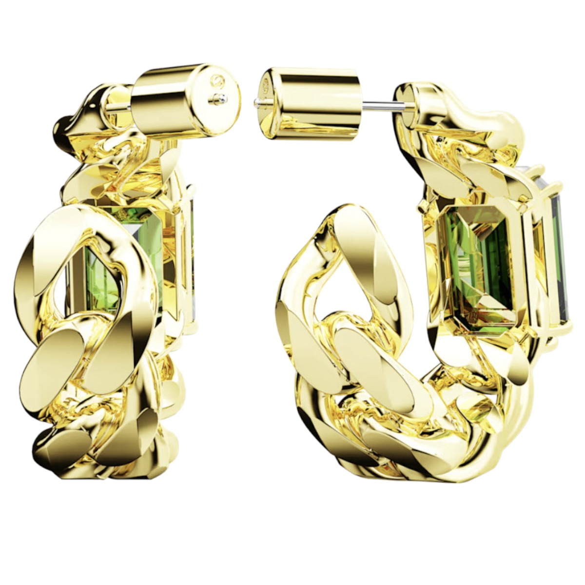 Swarovski Millenia Octagon Cut Hoop Earrings, Green and Gold Tone Plated