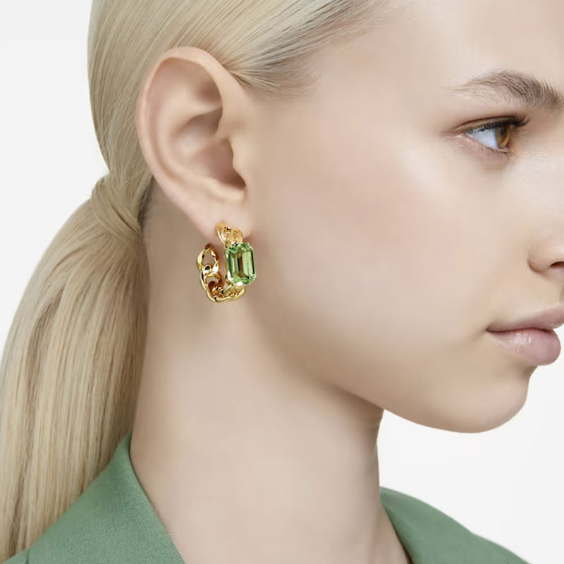 Swarovski Millenia Octagon Cut Hoop Earrings, Green and Gold Tone Plated