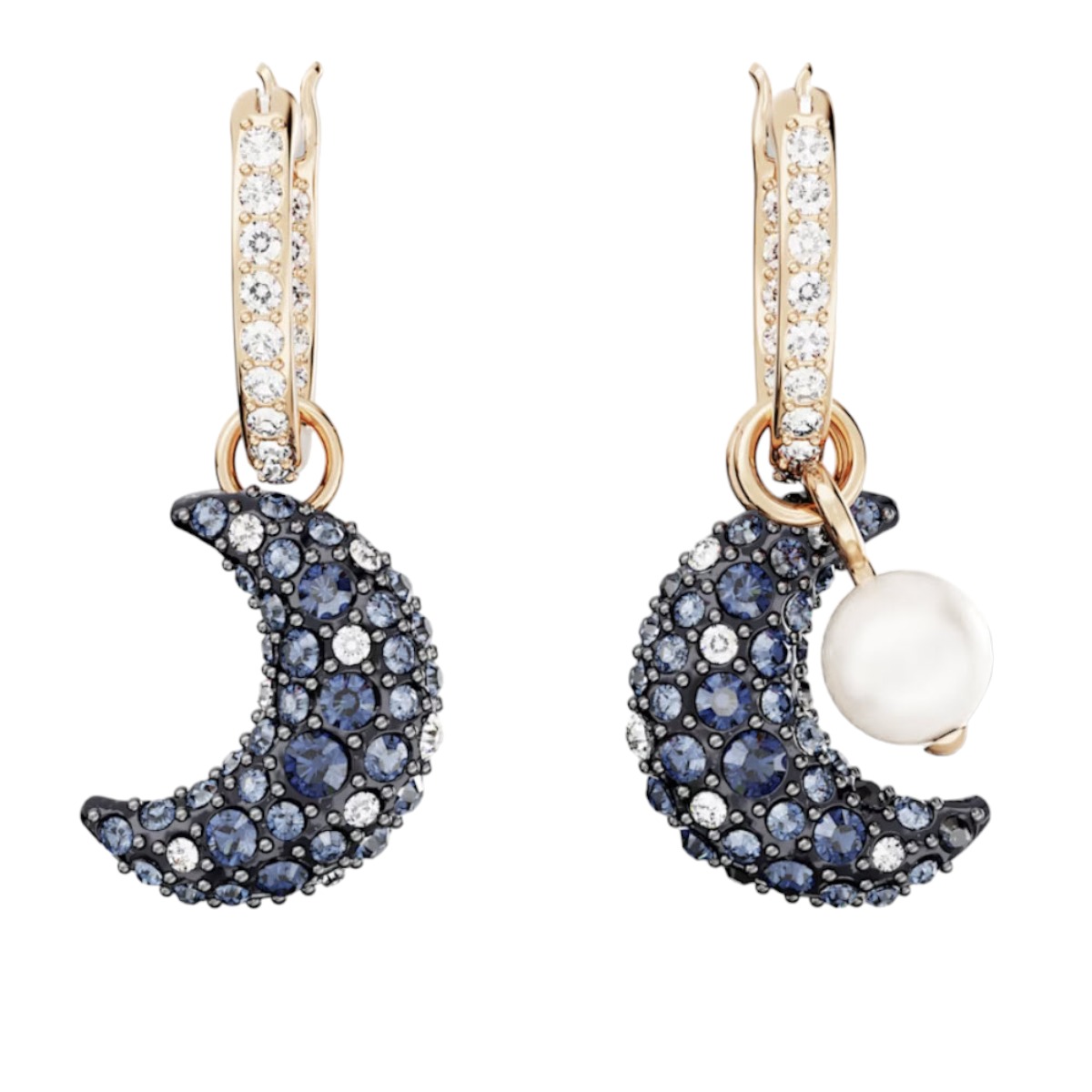Swarovski Luna Asymmetrical Moon Drop Earrings, Navy and Rose Gold Tone Plated