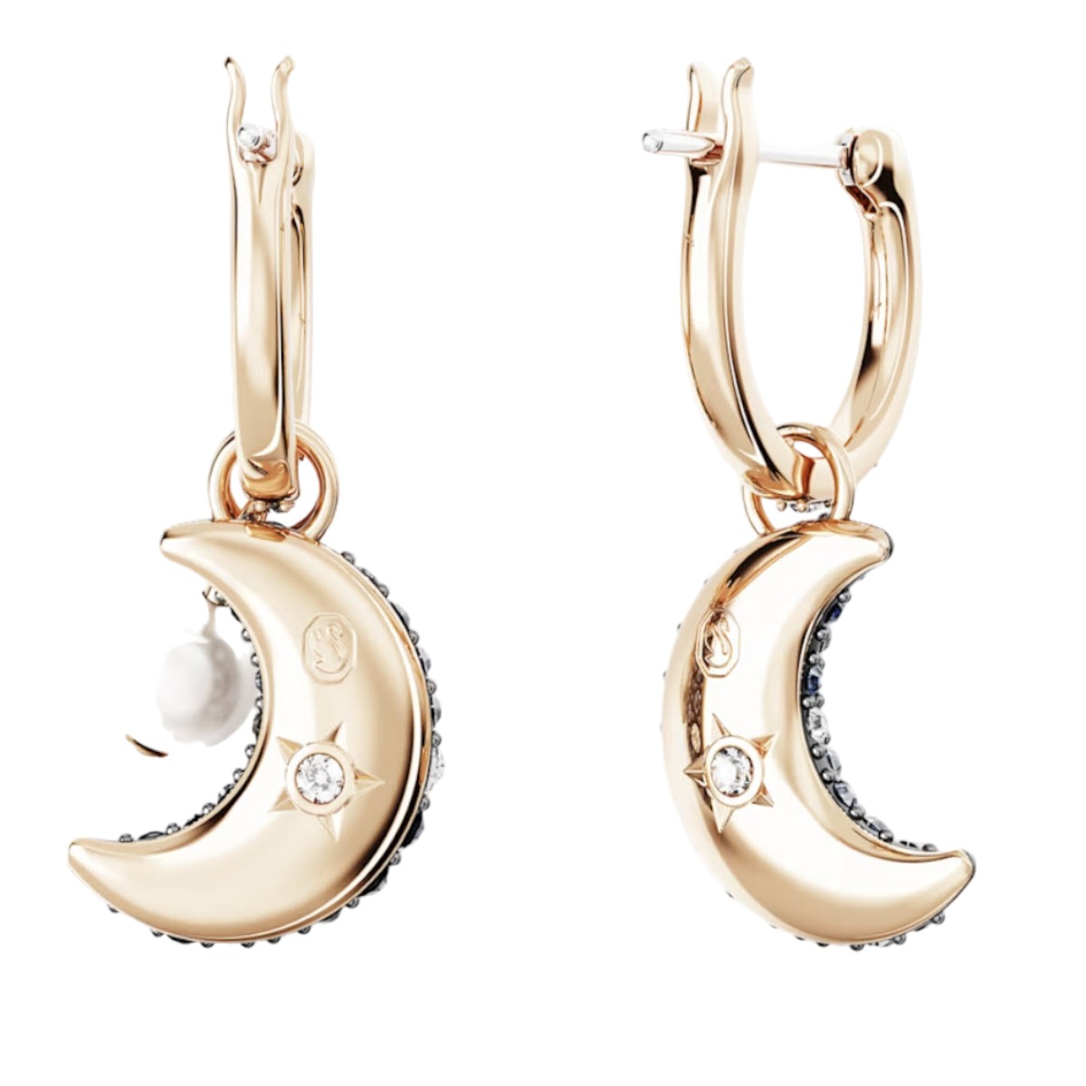 Swarovski Luna Asymmetrical Moon Drop Earrings, Navy and Rose Gold Tone Plated
