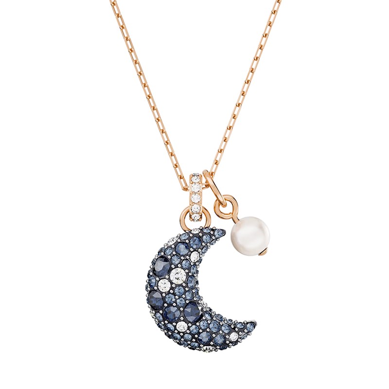 Swarovski Luna Moon Pendant Necklace, Multicolored and Rose Gold Tone Plated