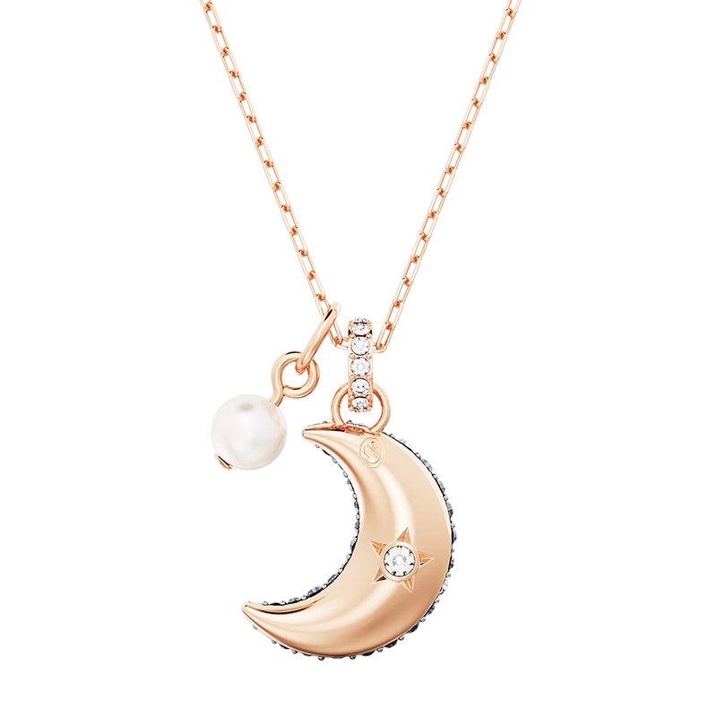 Swarovski Luna Moon Pendant Necklace, Multicolored and Rose Gold Tone Plated