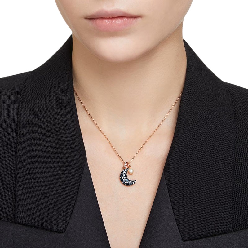 Swarovski Luna Moon Pendant Necklace, Multicolored and Rose Gold Tone Plated