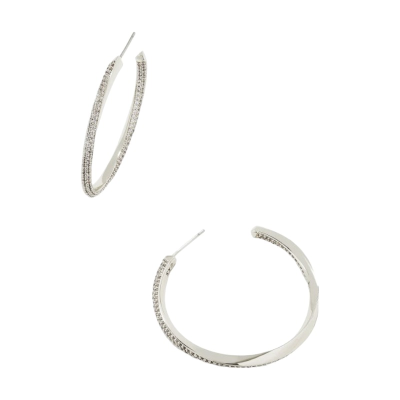 Kendra Scott Ella Silver Hoop Earrings in White Crystal