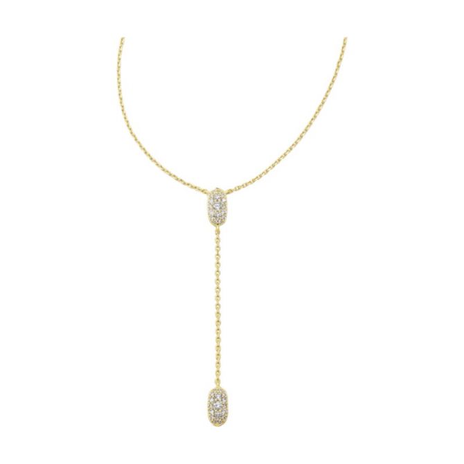 Kendra Scott Grayson Yellow Gold Y Necklace in White Crystal