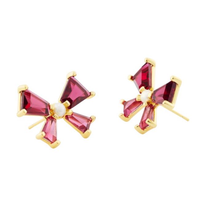 Kendra Scott Blair Yellow Gold Plated Bow Stud Earrings in Red Mix