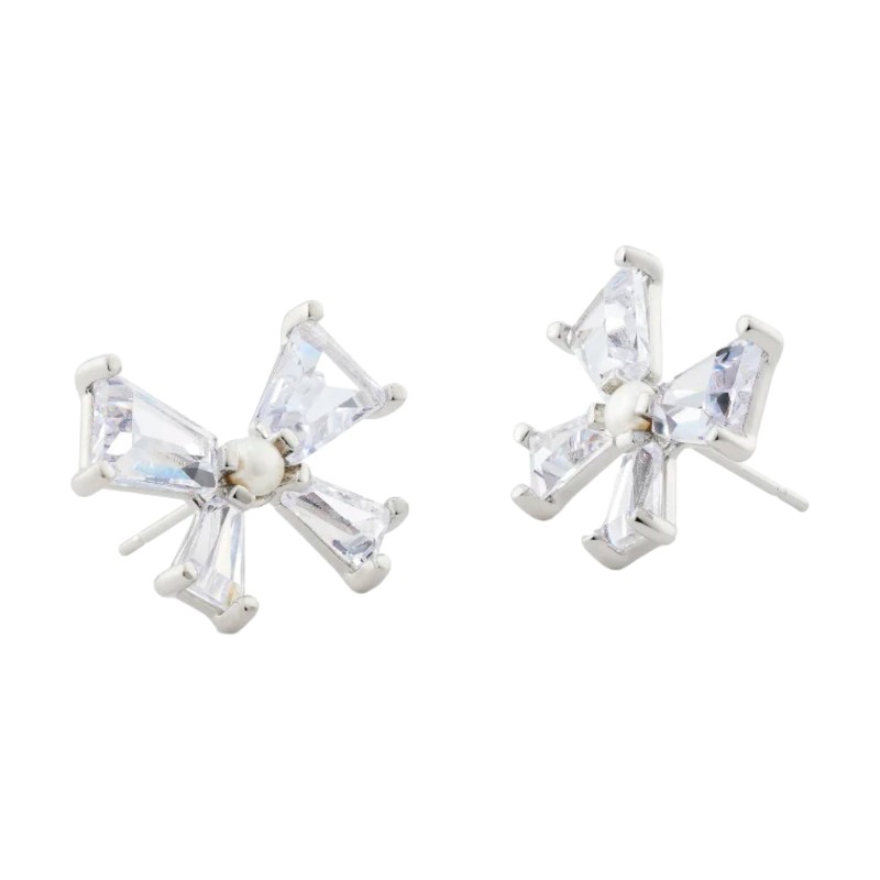 Kendra Scott Blair Silver Bow Stud Earrings in White Crystal 9608856385 Borsheims