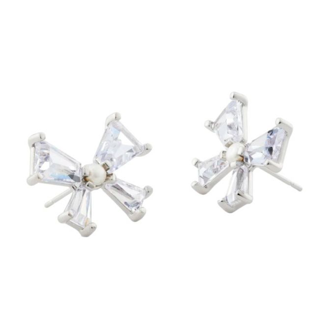 Kendra Scott Blair Silver Bow Stud Earrings in White Crystal