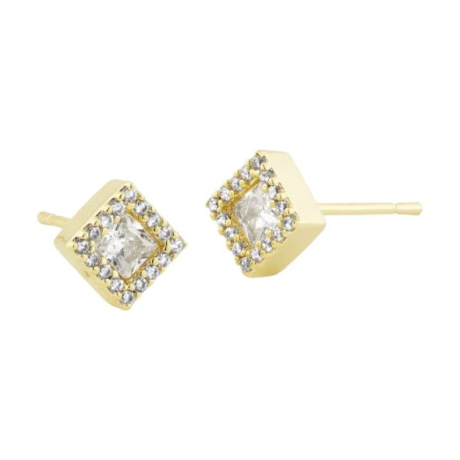 Kendra Scott Gracie Yellow Gold Plated Stud Earrings in White