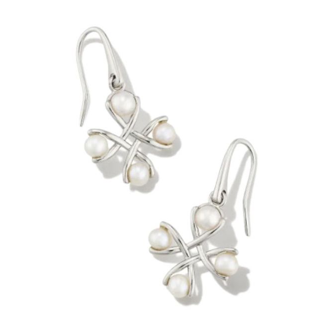Kendra Scott Everleigh Silver Pearl Drop Earrings in White Pearl