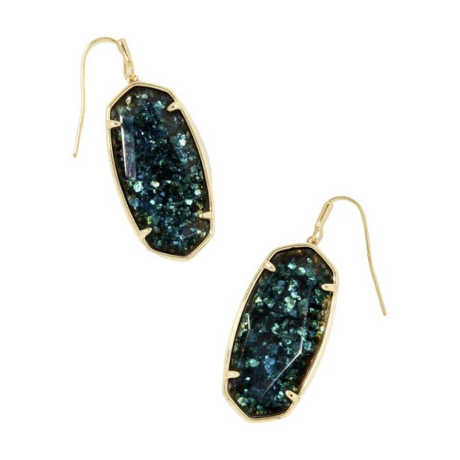 Kendra Scott Faceted Yellow Gold Plated Drop Earrings in Dark Teal Mica