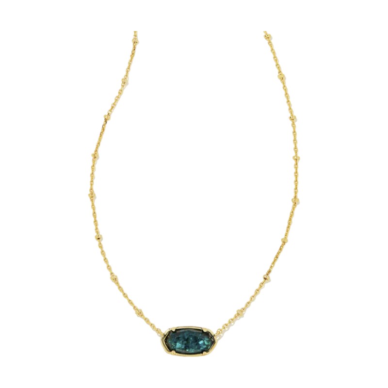 Kendra Scott Faceted Yellow Gold Plated Elisa Short Pendant Necklace in Dark Teal Mica