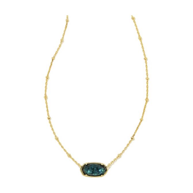 Kendra Scott Faceted Yellow Gold Plated Elisa Short Pendant Necklace in Dark Teal Mica 9608856243 Borsheims