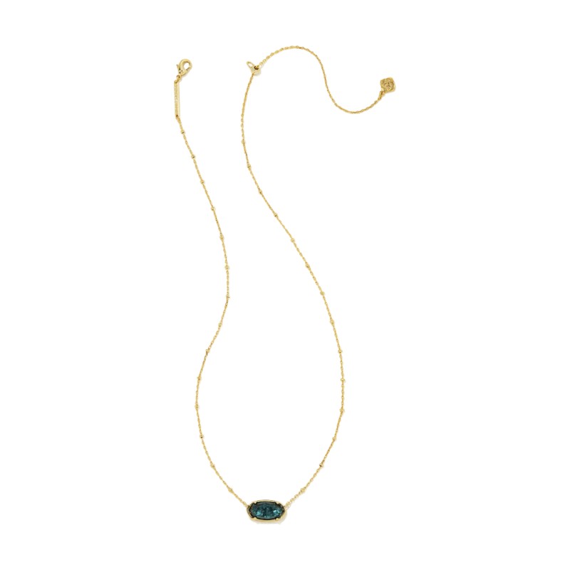 Kendra Scott Faceted Yellow Gold Plated Elisa Short Pendant Necklace in Dark Teal Mica