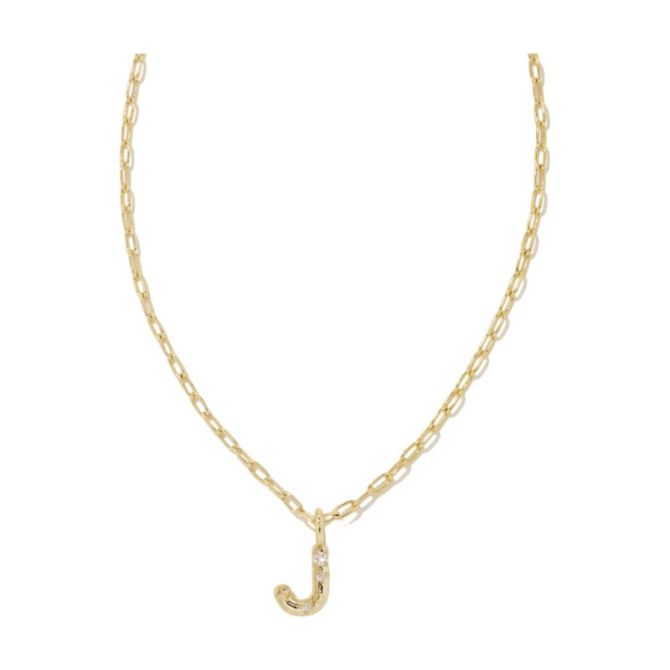 Kendra Scott Crystal Letter J Yellow Gold Plated Short Pendant Necklace in White Crystal
