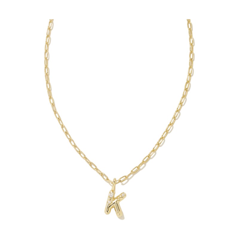 Kendra Scott Crystal Letter K Yellow Gold Plated Short Pendant Necklace in White Crystal