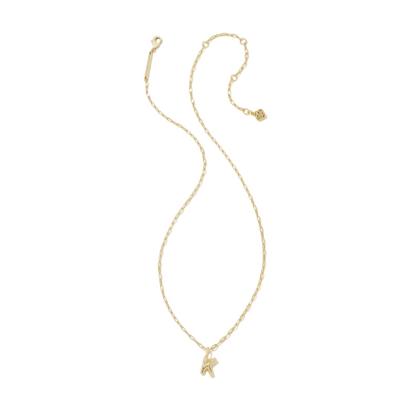 Kendra Scott Crystal Letter K Yellow Gold Plated Short Pendant Necklace in White Crystal