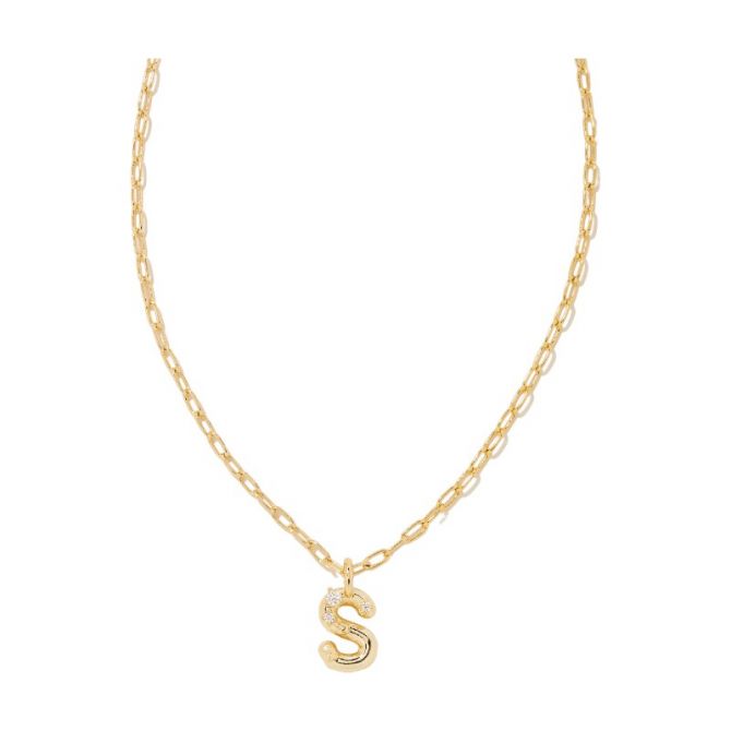 Kendra Scott Crystal Letter S Yellow Gold Short Pendant Necklace in White Crystal