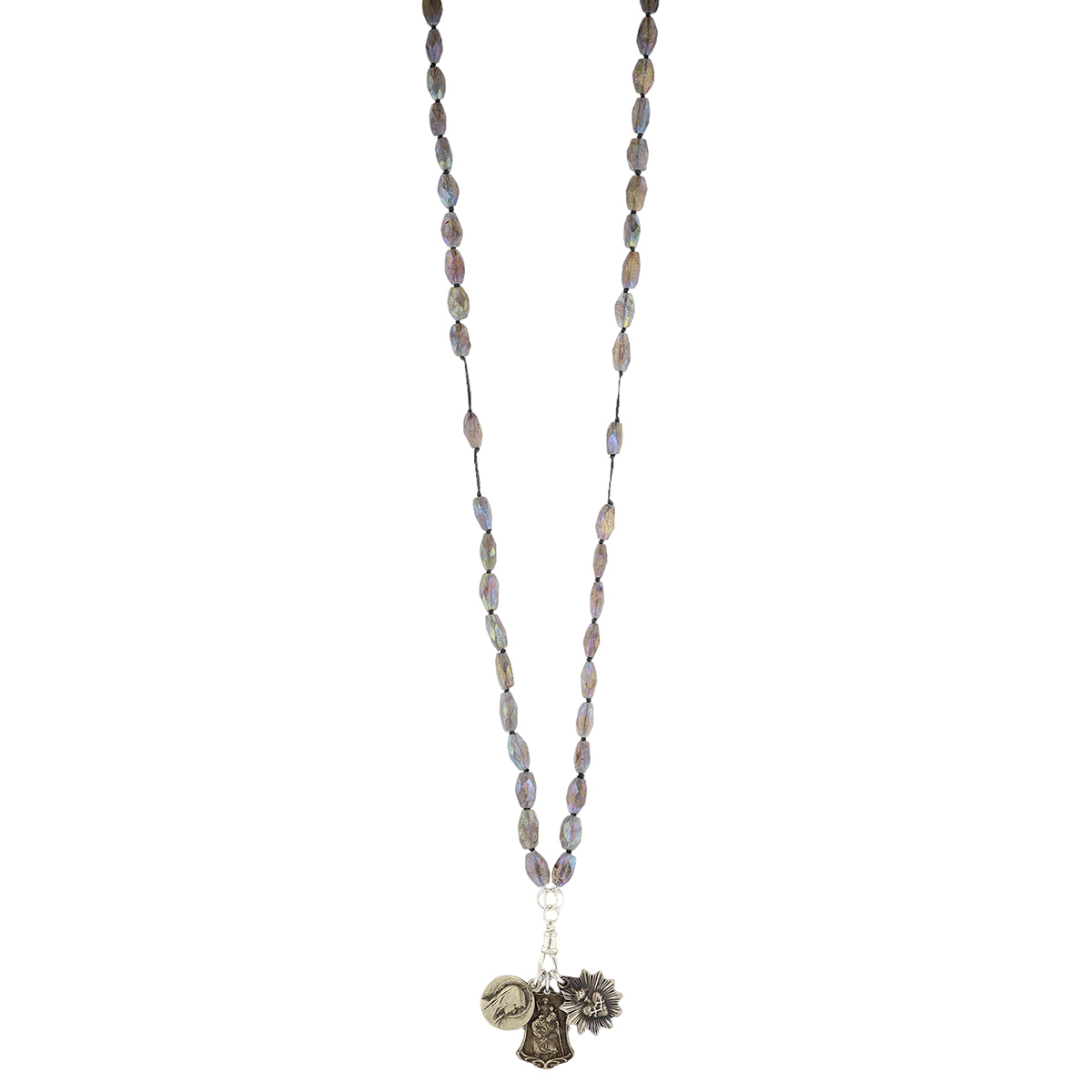 Miracle Icons by Mary Jo Pane Oval Faceted Labradorite Rosary Necklace