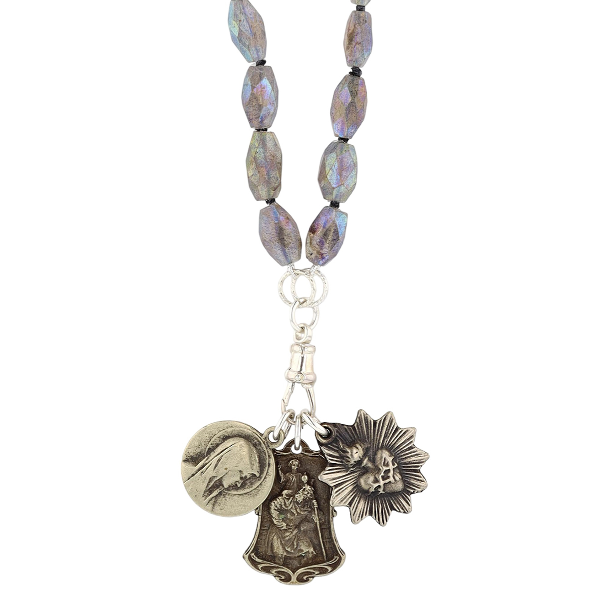 Miracle Icons by Mary Jo Pane Oval Faceted Labradorite Rosary Necklace