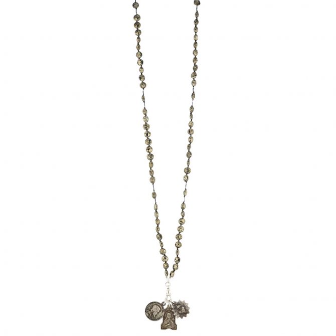 Miracle Icons by Mary Jo Pane Pyrite Coin Rosary Necklace