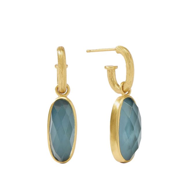 Julie Vos Ivy Hoop and Charm Earrings, Iridescent Peacock Blue
