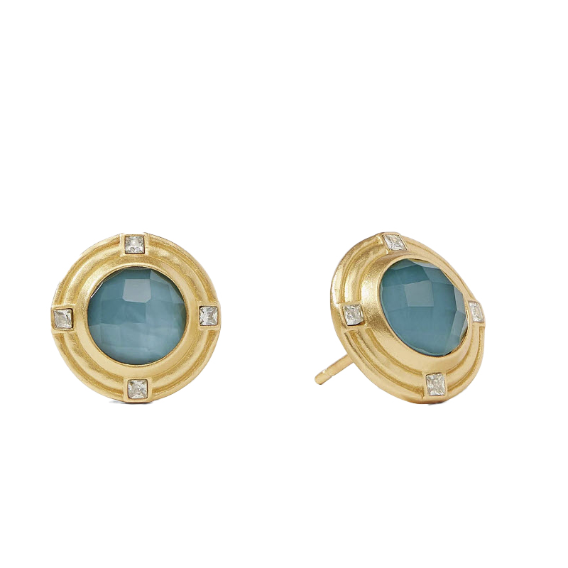 Julie Vos Astor Stone Stud Earrings, Iridescent Peacock Blue