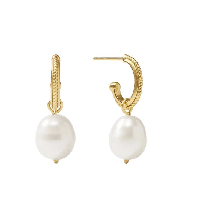 Gold, Cultured Pearl and Charm Hoop Earrings